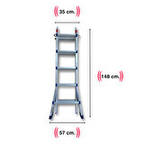 Endokon 510 cm. 18 Basamak A ve I Tipi Katlanıp Uzayabilen Mini Dev Alüminyum Merdiven