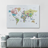 Harita Sepeti Türkçe Dünya Haritası Dekoratif Kanvas Tablo Ülke ve Başkentli 1532