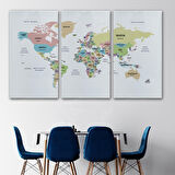 Harita Sepeti Türkçe Dünya Haritası Dekoratif Kanvas Tablo Ülke ve Başkentli 1532