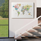 Harita Sepeti Dünya Haritası Dekoratif Kanvas Tablo Ülke ve Başkentli 1533