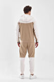 Erkek Kapüşonlu Fermuar Kapamalı Cepli Lastikli Paça Bej Krem Eşofman Takımı - 7763