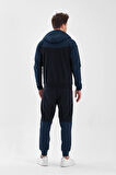 Erkek Kapüşonlu Fermuar Kapamalı Cepli Lastikli Paça Lacivert Petrol Eşofman Takımı - 7763