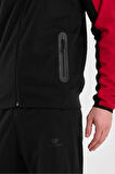 Erkek Double Face Kapüşonlu Fermuar Kapamalı Cepli Lastikli Paça Siyah Kırmızı Eşofman Takımı - 7763