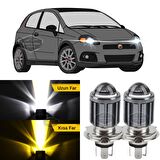 Fiat Punto 2006-2018 Uyumlu Mercekli Far Ampulü Led Xenon Çift Renk Sarı-Beyaz Far Şimşek Etkili CSP Led Lamba Uzun Kısa 2 Adet Takım