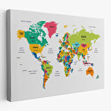 Harita Sepeti Türkçe Dünya Haritası Dekoratif Kanvas Tablo Ülke ve Başkentli 1544