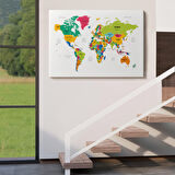 Harita Sepeti Dünya Haritası Dekoratif Kanvas Tablo Ülke ve Başkentli 1545