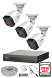 DAHUA 3 Kameralı Gece Görüşlü Su Geçirmez FULL HD Güvenlik Kamerası Seti 500GB