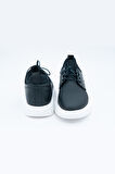 Siyah Renk İğne Baskı Görünümlü +7cm Boy Uzatan Gizli Topuklu Erkek Spor Ayakkabı Sneaker