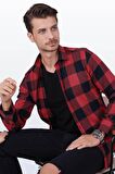 Kırmızı Siyah Dama Desenli Slimfit Oduncu Gömlek