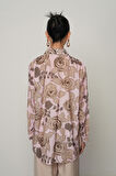 KADIN PUDRA RENK GÜL DESENLİ OVERSİZE KESİM GÖMLEK