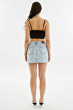 Explode - Kadın Yırtık Detaylı Mini Kot Etek Açık Mavi