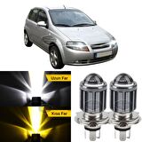 Chevrolet Kalos 2003-2007 Uyumlu Mercekli Far Ampulü Led Xenon Çift Renk Sarı-Beyaz Far Şimşek Etkili CSP Led Lamba Uzun Kısa 2 Adet Takım