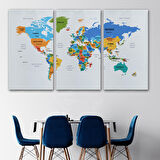 Harita Sepeti Dünya Haritası Dekoratif Kanvas Tablo Ülke ve Başkentli 1561