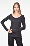 DRR Moda Yaka Dantelli Büzgülü Reglan Kol Bluz