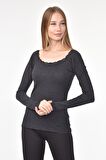 DRR Moda Yaka Dantelli Büzgülü Reglan Kol Bluz