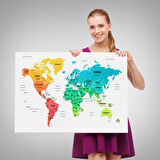 Harita Sepeti Dünya Haritası Dekoratif Kanvas Tablo Ülke ve Başkentli 1563