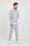 Erkek Gri Puantiyeli Kanguru Cepli Kapüşonlu Eşofman Takımı  - 7809