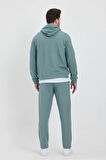 Erkek Yeşil Puantiyeli Kanguru Cepli Kapüşonlu Eşofman Takımı  - 7809