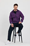 Erkek Mor Paraşüt Kumaş Dik Yaka Fermuarlı Eşofman Takımı - 4045