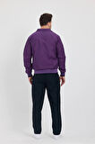 Erkek Mor Paraşüt Kumaş Dik Yaka Fermuarlı Eşofman Takımı - 4045
