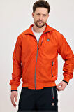 Erkek Turuncu Paraşüt Kumaş Dik Yaka Fermuarlı Eşofman Takımı - 4045