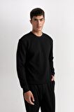 DeFacto Regular Fit Bisiklet Yaka Jakarlı Sweatshirt D5394AX24AUBK27
