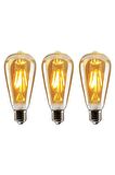 St64 Flamanlı 4w Rustik Led Ampul 3'lü Paket Dekoratif Vintage Aydınlatma