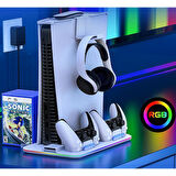Playstation 5 Standart (Fat) Kasa Fanlı - RGBli - Oyun Raflı - Şarjlı Stand - BEYAZ