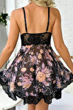 SİA Siyah Desenli Mini Gecelik 15700