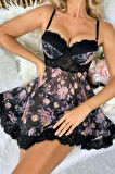 SİA Siyah Desenli Mini Gecelik 15700
