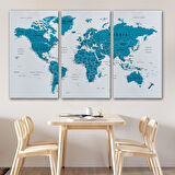 Harita Sepeti Dünya Haritası Dekoratif Kanvas Tablo Son Derece Detaylı ve Eğitici 1574