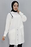 Puane Fermuar ve Cep Detaylı İki İplik Sweatshirt