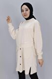 Puane Fermuar ve Cep Detaylı İki İplik Sweatshirt