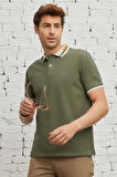 Erkek Haki Slim Fit Dar Kesim %100 Pamuk Kıvrılmaz Polo Yaka Tişört