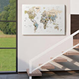 Harita Sepeti Dünya Haritası Dekoratif Kanvas Tablo Son Derece Detaylı ve Eğitici 1584