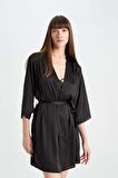 DeFacto Regular Fit Wrap Yaka Saten Yarım Kol Sabahlık-Fall in Love B8856AX24HSBK27