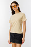 Kadın T-shirt Kısa Kollu Organik Pamuklu Bisiklet Yaka Crop T-shirt KADIN-T-SHIRT