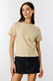 Kadın T-shirt Kısa Kollu Organik Pamuklu Bisiklet Yaka Crop T-shirt KADIN-T-SHIRT