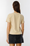 Kadın T-shirt Kısa Kollu Organik Pamuklu Bisiklet Yaka Crop T-shirt KADIN-T-SHIRT