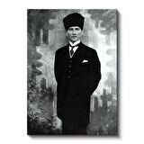 Siyah Beyaz Atatürk - Kalpak ve Klasik Duruş Kanvas Tablo