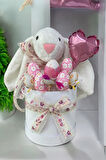 SOLE Premium Paskalya Temalı 45 cm Beyaz Bunny Tavşan Hediye Kutusu - Dekoratif Yumurta ve Kalp Balon Detaylı
