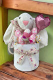 SOLE Premium Paskalya Temalı 45 cm Beyaz Bunny Tavşan Hediye Kutusu - Dekoratif Yumurta ve Kalp Balon Detaylı