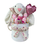 SOLE Premium Paskalya Temalı 45 cm Beyaz Bunny Tavşan Hediye Kutusu - Dekoratif Yumurta ve Kalp Balon Detaylı