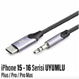  iPhone 15-15PLUS-15PRO-15 PRO MAX Uyumlu Metal Başlık AUX Ses Dönüştürücüsü Hasır Type-C Çevirici