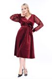 Büyük Beden Kruvaze Yaka Kadife Elbise 15C-2460