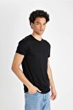 DeFacto Long Muscle Fit Bisiklet Yaka Basic Düz Kısa Kollu Siyah Tişört N2104AZ24AUBK81