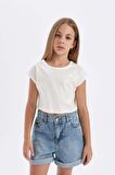DeFacto Kız Çocuk Slim Fit Dar Kesim Bisiklet Yaka Fitilli Kaşkorse Kısa Kollu Tişört C5467A824SMPN74