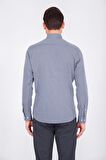 Desenli Lacivert Slim Fit Gömlek | S