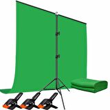 150 x 200 CM Yeşil Fon Perde  + Fon Standı + 3 Mandal