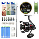 YekOutdoor Full Profesyonel Olta Seti Okuma Ceymar Tele surf 4.30M Surf Kamışı&Okuma Ceymar C-8000A Dark Grey 7+1BB Olta Makinesi